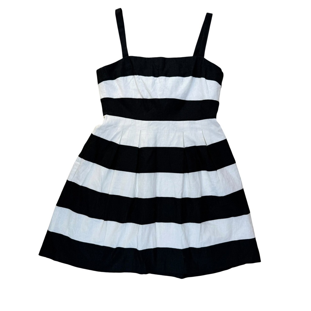 Nautical Striped Mini Dress Linen Blend Pleated 2P Homecoming Ann Taylor LOFTβ